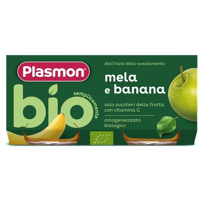 Plasmon БИО Плодово пюре Банан с ябълка 6м+ 2х80г