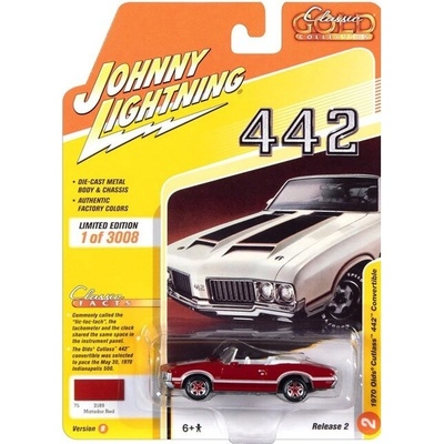 Johnny Lightning Oldsmobile 442 Convertible 1970 červená 1:64