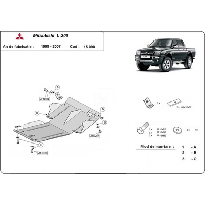 Scut Motor - Румъния Метална кора под двигател mitsubishi l200 от 1997 до 2006 (73710)