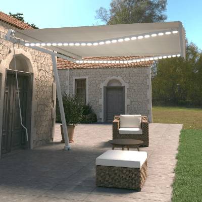 vidaXL Marketos Ručně zatahovací markýza s LED světlem 400 x 350 cm krémová