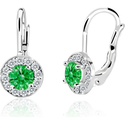 Duppi dievčenské náušnice okrúhle DU 32039 z bieleho zlata s kamienkami uprostred zelenými okolo bielymi zapínánie klapka