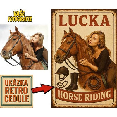 Retro cedule - Jízda na koni - Plast / A3 (30x45cm)