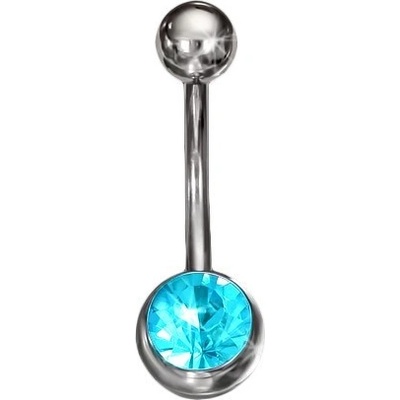 Šperky eshop ocelový piercing do břicha akvamarínový kamínek V09.30