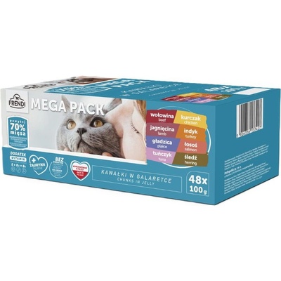 Frendi паучове с храна за котки с вкус на месо и риба в желе, 48 x 100 g