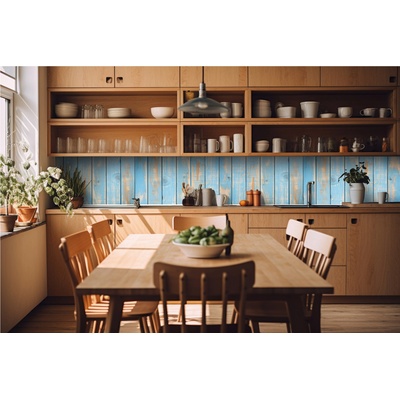 DIMEX ART Фототапет за кухня - стари сини летви 420 x 60 см