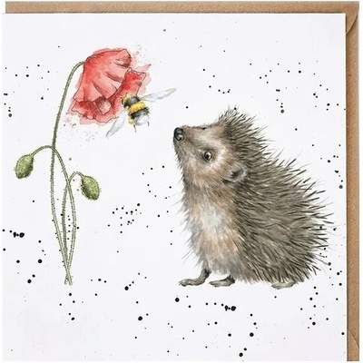 Přání Wrendale Designs "Busy as a Bee", 15x15 cm - Ježek a čmelák