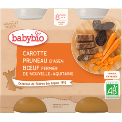 Babybio Mrkev a sušené švestky s hovězím masem 2 x 200 g