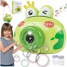 Bublifuk FOTOAPARÁT na BUBLINY Automatický VÝROBNÍK TEKUTINY Hudba SVĚTLA Žabka Šňůrka