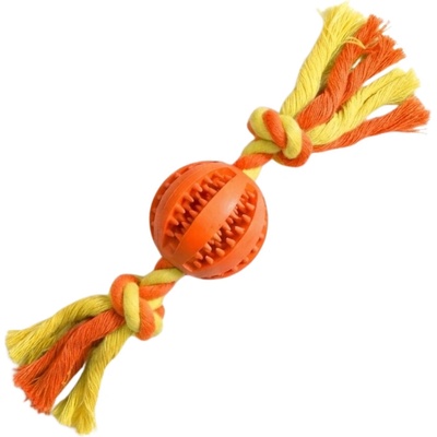 Denta Fun mätová čistiaca gumová loptička s lanom 5 cm oranžová