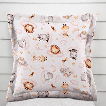 Biante bavlna s lemom Sandra SA-658 Africké zvieratká na ružových obláčikoch na bielom 35 x 45 cm