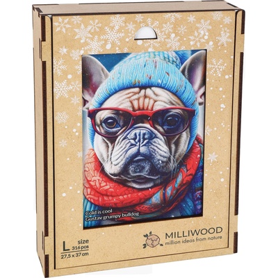 Milliwood Дървен пъзел Milliwood, Cold is cool, 316 части - Булдогът Густав (L-GustavGrumpyBulldog-5017)