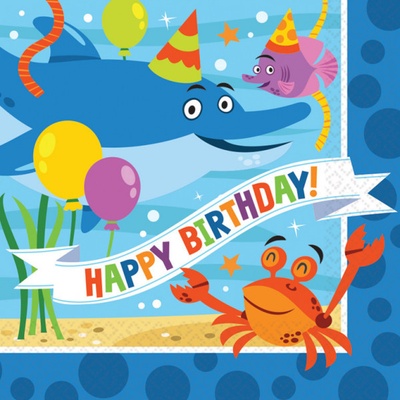 Amscan papírové ubrousky Mořský svět Happy Birthday 25x25cm 16ks