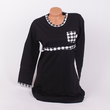 Памучна нощница в черен цвят с карирани кантове в бяло