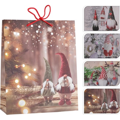 Darčeková taška vianočná 30x12x40 cm (mix 4 motívov škriatok /cena za 1 ks)