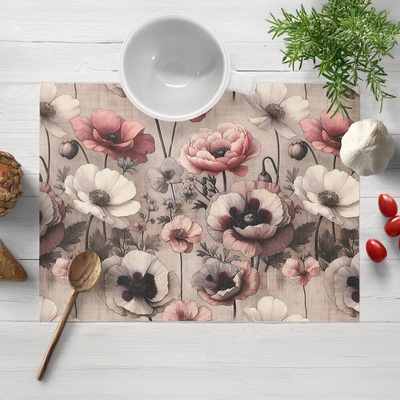 Biante prestieranie Terra TRA-003 Ružovo-biele kvety na sivobéžovom 35x45 cm