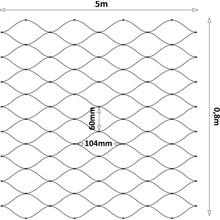 Černá lanová síť, 0,8 x 5 m, oko 60 x 104 mm, ø 2 mm, AISI 304