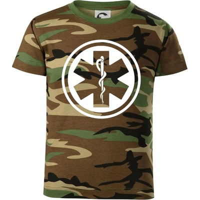 Rescue logo samostatné kulaté dětské maskáčové triko hnědý maskáč