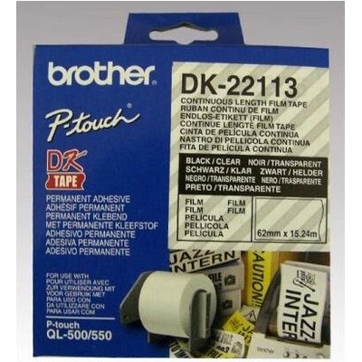 Samolepiace etikety Brother DK22113 62 mm x 15,24 m priesvitná plastová fóliova