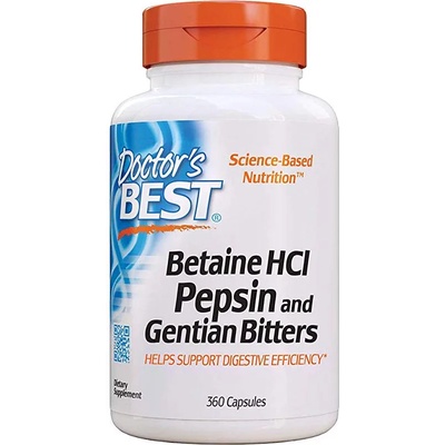 Doctor's Best Betaine HCl + Pepsin & Gentian Bitters (тинтява), 360 капсули