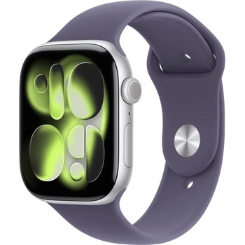 Apple Watch Series 11 (46mm) Stříbrný hliník s mlžně fialovým sportovním řemínkem S/M MEV94MP/A
