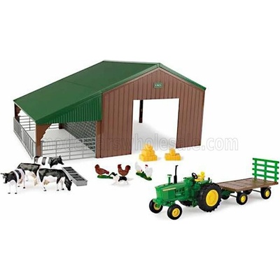 BRITAINS JOHN DEERE 4020 TRACTOR 1968 WITH ANIMALS AND FARM BUILDING DIORAMA STALLA CON ANIMALI GREEN 1:32