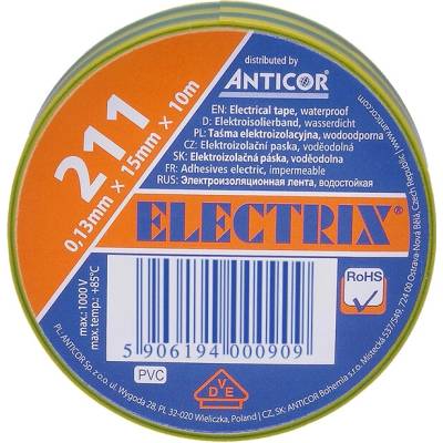 Solight izolačná elektro páska 15 mm x 0,13 mm x 10 m žltozelená
