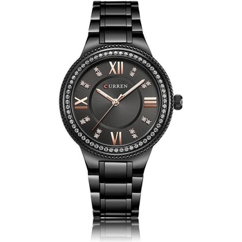 Curren Дамски часовник Curren Gemma с кристали, Черен (CURREN-9004-BLACK-BLACK)