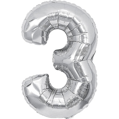 JUNIOR Balón narodeninový 35 cm číslo 3, strieborný