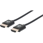 Manhattan Кабел „Манхатън - HDMI към HDMI, супер тънък (Ethernet HEC, ARC, 3D, 4K60Hz, кабел за монтаж на стена, екраниран, 1 м, черен) 394352 (394352)
