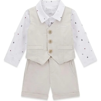 Guess Бяла риза с котви, бежов елек и бежови къси панталони за бебе момче Guess