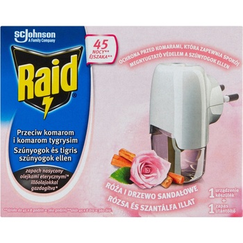 Raid Elektrický odpařovač s tekutou náplní proti komárům růže a santalové dřevo 45 nocí 27 ml