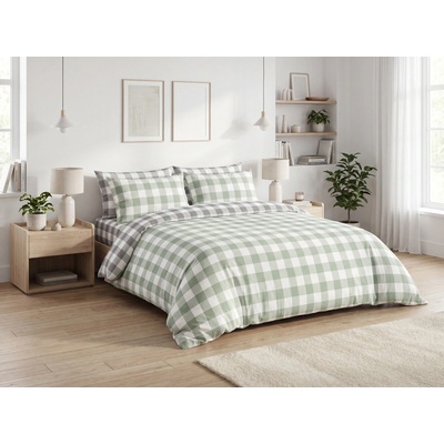 Textilomanie Obliečky z mikrovlákna COUNTRY CHECK zeleno-sivé 70x90 140x200
