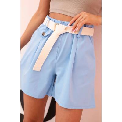 Kesi šortky ART53000 s vysokým pasem a páskem modrá světle