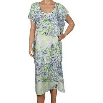 Image 1 of Копринена плажна туника със свеж десен в бяло и цветни орнаменти