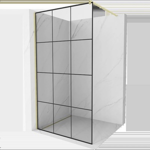 Mexen Kioto Душ панел Walk-in 120 x 200 cm, черна решетка 8 mm, златиста четка - 800-120-101-55-77 (800-120-101-55-77)