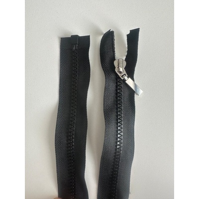 Zip kostěný 5mm se stříbrným jezdcem, černý 90 cm