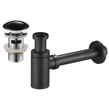 Mexen полубифон за мивка кръгъл с керамичен клик-клак капачка, с преливник, черен - 7992050-75 (7992050-75)