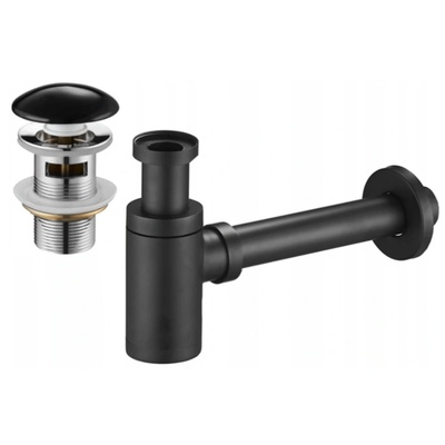 Mexen полубифон за мивка кръгъл с керамичен клик-клак капачка, с преливник, черен - 7992050-75 (7992050-75)