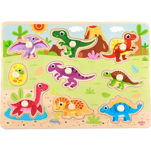 Tooky toys Дървен пъзел с дръжки, Динозаври (ty859)