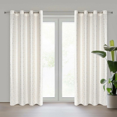 Eurofirany Závěs s geometrickým potiskem 140x250 cm - bílý - uchycení dekorativní kroužky