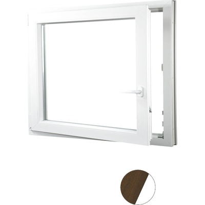 Aluplast plastové jednokřídlo 1300 x 1000 mm Mahagon/bílá, Levé, Trojsklo Ug= 0,7