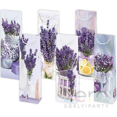 Taška papírová dárková na láhev 12x40x9 cm (lak) - levandule (mix 2)
