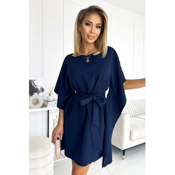 Numoco SOFIA Рокля с мотив пеперуда и панделка в талията - тъмносиня numoco | Sin | ЖЕНИ | S-M