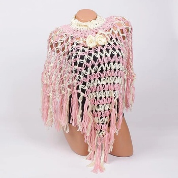 Image 1 of Плетено пончо в цвят ванилия и розово