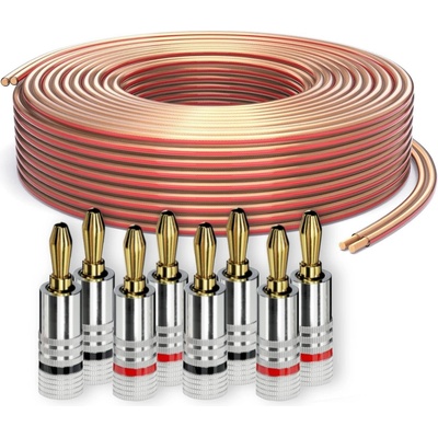 PureLink speaker cable OFC 2x2.50mm2, (0.20mm), 20.0m, transparent with red characteristic, set with 8 banana plugs - SE-SP060-020-B08