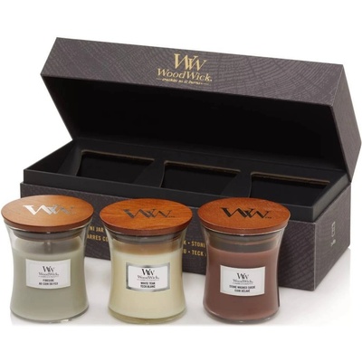 WoodWick Fireside & White Teak & Stone Wash Suede 3 x 85 g