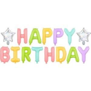 Party Deco Фолиев Надпис "Happy Birthday", Разноцветен, 395х35см (FB81)