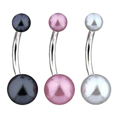 Šperky eshop piercing do bříška barevná perlová kulička SP07.13 bílá