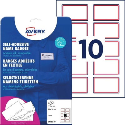 Avery Zweckform L4786-20 Samolepicí jmenovky 80x50 mm 200 ks bílé s červeným okrajem