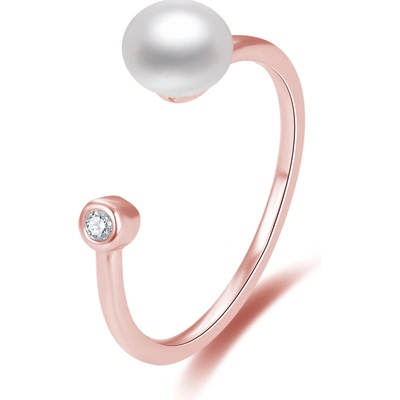 Agato růžově pozlacený prsten se zirkony a perlou AGG467 RG